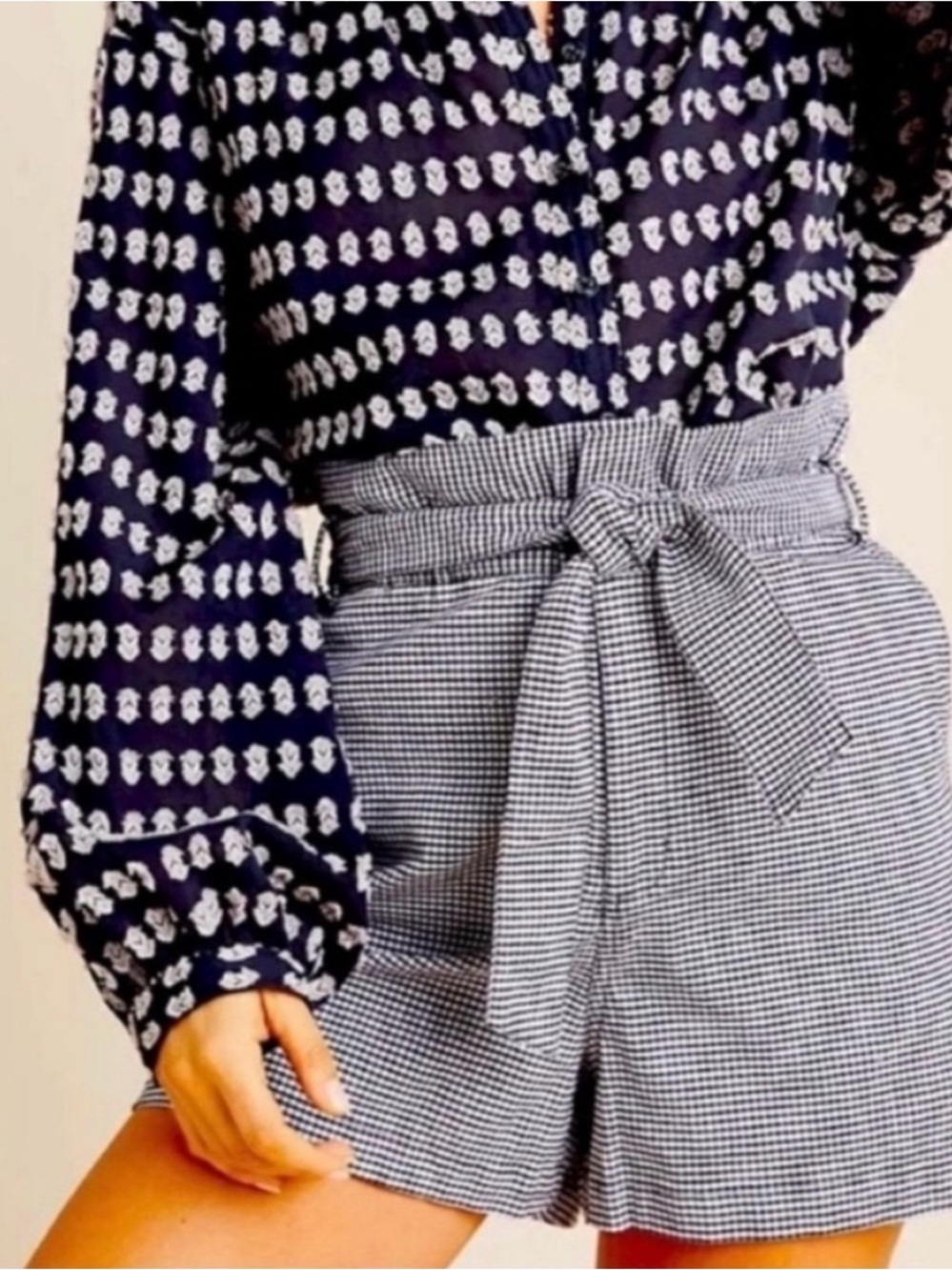 Anthropologie Amadi High Rise Paperbag Black and White Gingham Shorts